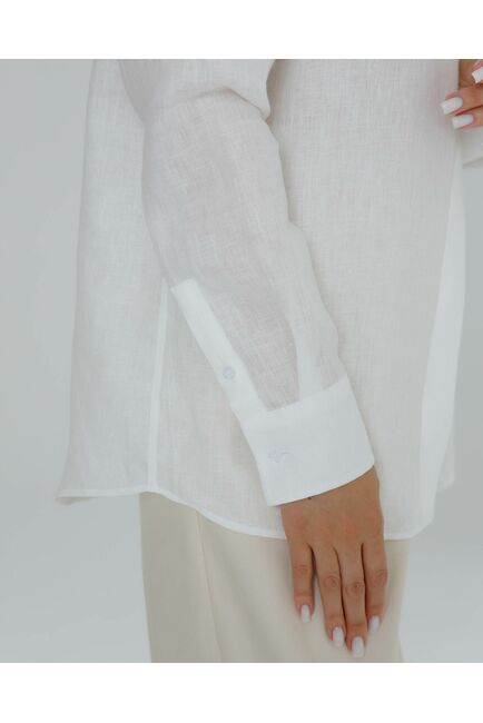 Женская рубашка в оверсайз льняная белая - 8577 от byME 