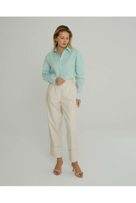 Женская рубашка в оверсайз мятная с отделкой  - 8578 от byME 