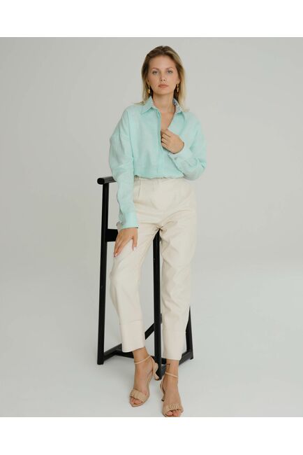 Женская рубашка в оверсайз мятная с отделкой  - 8578 от byME 