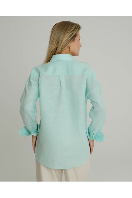 Женская рубашка в оверсайз мятная с отделкой  - 8578 от byME 