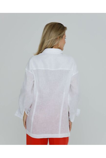Рубашка льняная женская в белом цвете в прямом силуэте с универсальной манжетой - 8579 от byME 