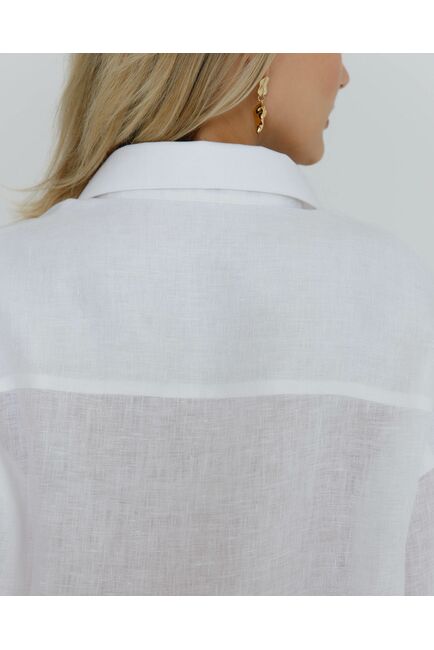 Рубашка льняная женская в белом цвете в прямом силуэте с универсальной манжетой - 8579 от byME 