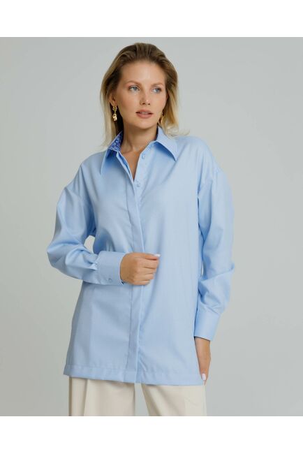 Рубашка женская из хлопка в прямом силуэте с отделкой , с универсальной манжетой - 8580 от byME 