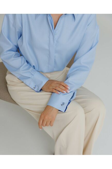 Рубашка женская из хлопка в прямом силуэте с отделкой , с универсальной манжетой - 8580 от byME 