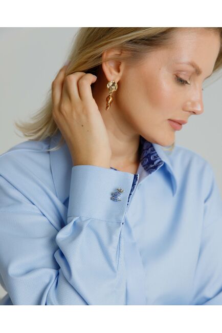 Рубашка женская из хлопка в прямом силуэте с отделкой , с универсальной манжетой - 8580 от byME 