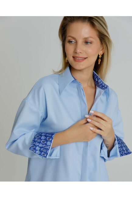 Рубашка женская из хлопка в прямом силуэте с отделкой , с универсальной манжетой - 8580 от byME 