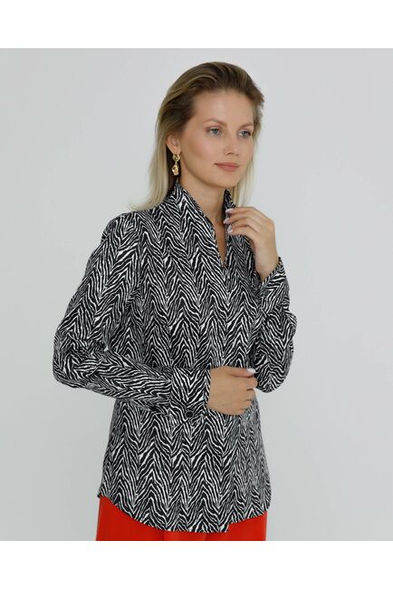 Женская рубашка под запонку воротник стойка принт зебра - 8587 от byME 