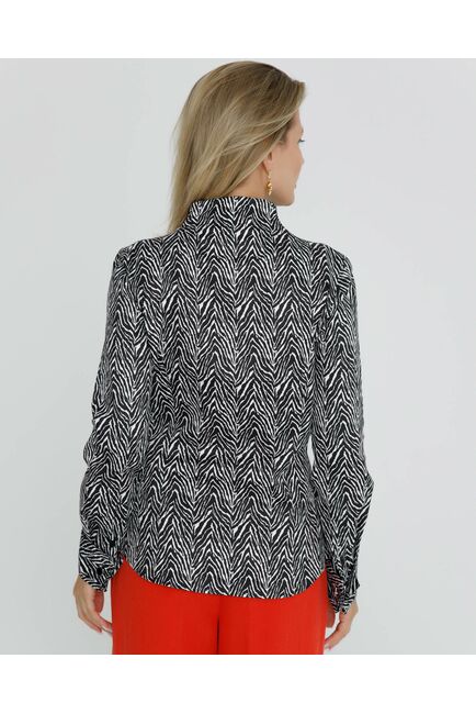 Женская рубашка под запонку воротник стойка принт зебра - 8587 от byME 