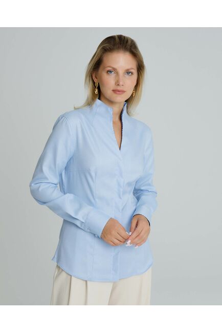 Женская рубашка воротник стойка под пуговицы с отделкой - 8588 от byME 