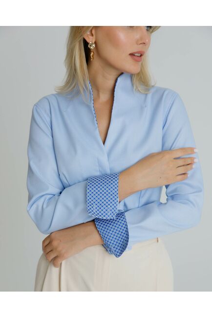 Женская рубашка воротник стойка под пуговицы с отделкой - 8588 от byME 