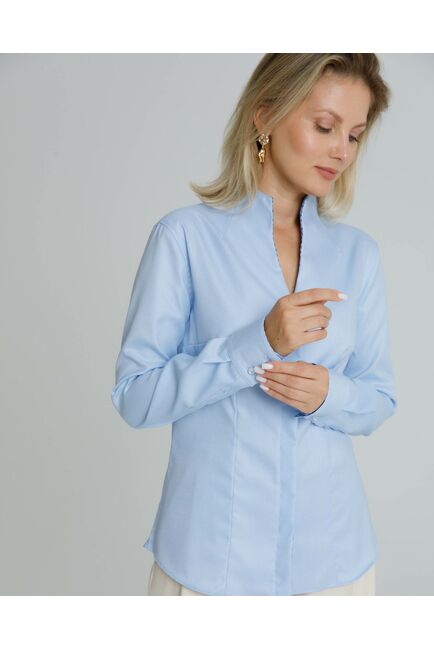 Женская рубашка воротник стойка под пуговицы с отделкой - 8588 от byME 