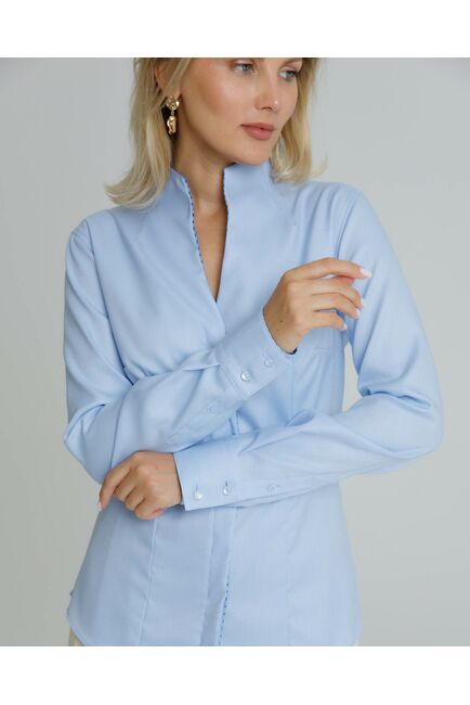 Женская рубашка воротник стойка под пуговицы с отделкой - 8588 от byME 