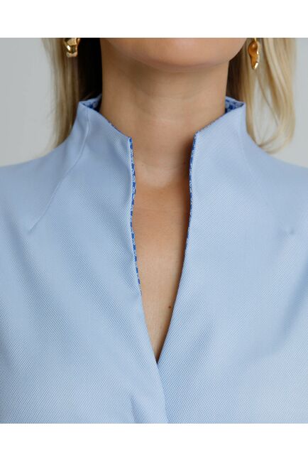 Женская рубашка воротник стойка под пуговицы с отделкой - 8588 от byME 