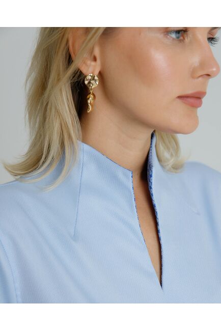 Женская рубашка воротник стойка под пуговицы с отделкой - 8588 от byME 