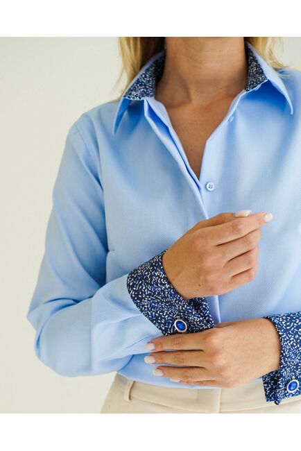 Женская рубашка из хлопка  под запонку с отделкой - 8593 от byME 