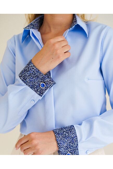 Женская рубашка из хлопка  под запонку с отделкой - 8593 от byME 