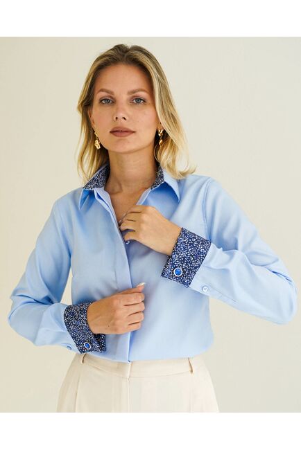 Женская рубашка из хлопка  под запонку с отделкой - 8593 от byME 