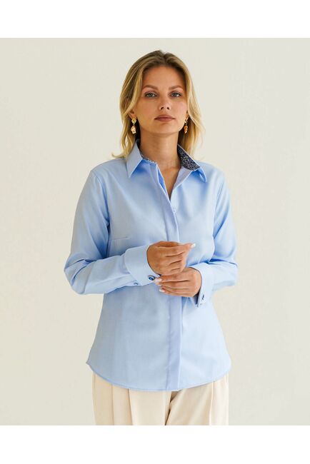 Женская рубашка из хлопка  под запонку с отделкой - 8593 от byME 