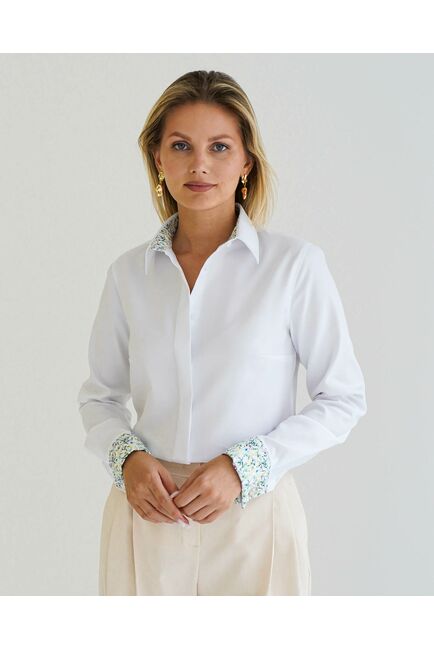 Женская рубашка из хлопка под запонку, с отделкой цветы - 8595 от byME 