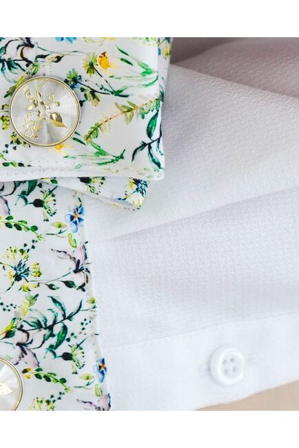 Женская рубашка из хлопка под запонку, с отделкой цветы - 8595 от byME 