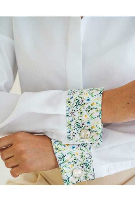 Женская рубашка из хлопка под запонку, с отделкой цветы - 8595 от byME 