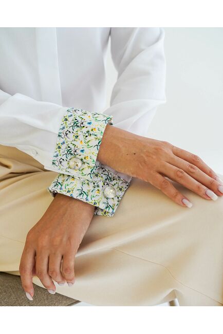 Женская рубашка из хлопка под запонку, с отделкой цветы - 8595 от byME 