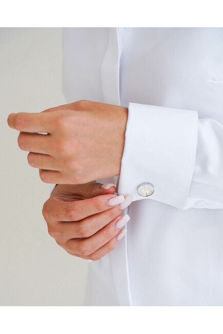 Женская рубашка из хлопка под запонку, с отделкой цветы - 8595 от byME 