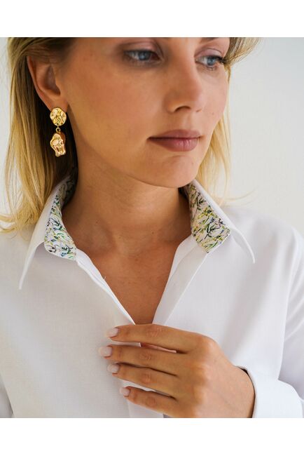 Женская рубашка из хлопка под запонку, с отделкой цветы - 8595 от byME 