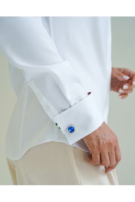 Женская рубашка из хлопка с яркой отделкой ягоды под запонку - 8596 от ByME 