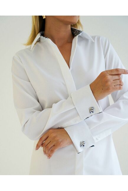 Женская рубашка из хлопка под запонку с оделкой принт зебра - 8597 от byME 