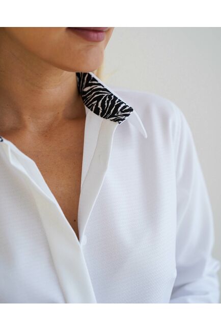 Женская рубашка из хлопка под запонку с оделкой принт зебра - 8597 от byME 