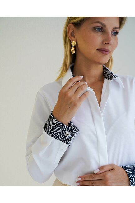 Женская рубашка из хлопка под запонку с оделкой принт зебра - 8597 от byME 