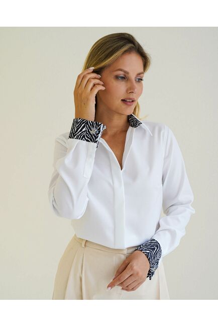 Женская рубашка из хлопка под запонку с оделкой принт зебра - 8597 от byME 