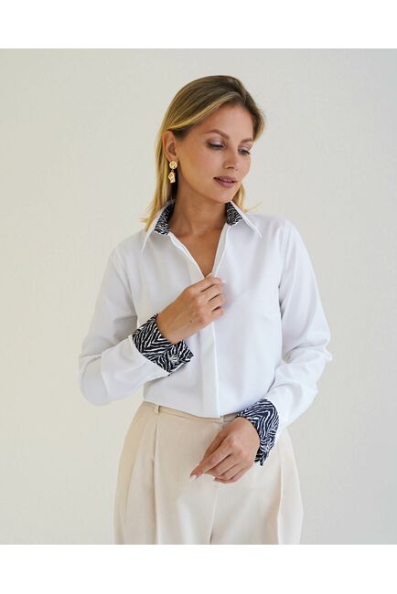 Женская рубашка из хлопка под запонку с оделкой принт зебра - 8597 от byME 