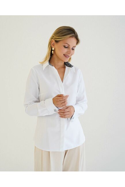 Женская рубашка из хлопка под запонку с оделкой принт зебра - 8597 от byME 