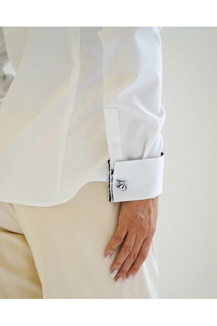 Женская рубашка из хлопка под запонку с оделкой принт зебра - 8597 от byME 