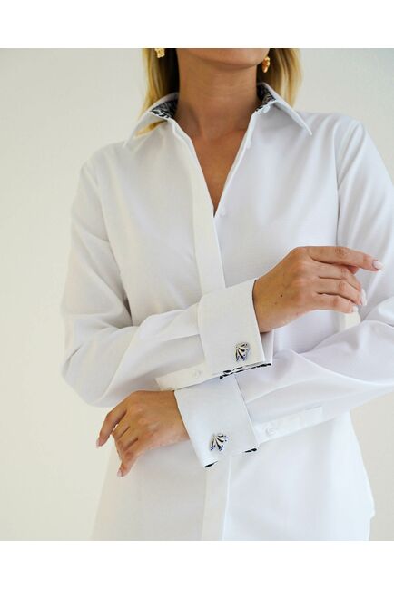 Женская рубашка из хлопка под запонку с оделкой принт зебра - 8597 от byME 