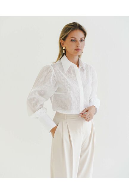 Женская рубашка  белая с пышным рукавом   - 8599 от byME 