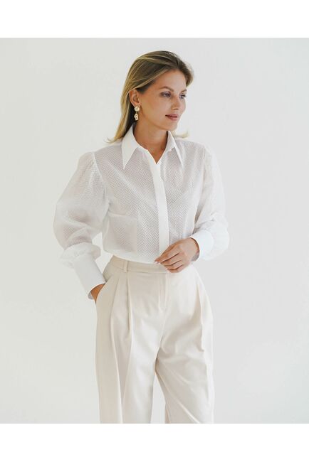 Женская рубашка  белая с пышным рукавом   - 8599 от byME 