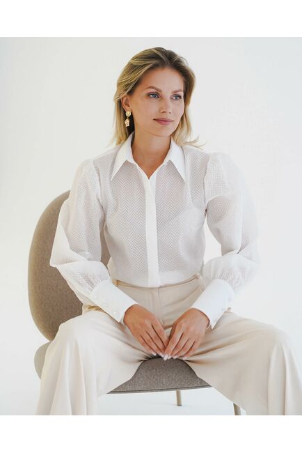 Женская рубашка  белая с пышным рукавом   - 8599 от byME 