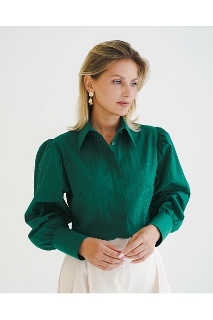 Женская рубашка с супатной застежкой с пышным руковом - 8600 от byME 