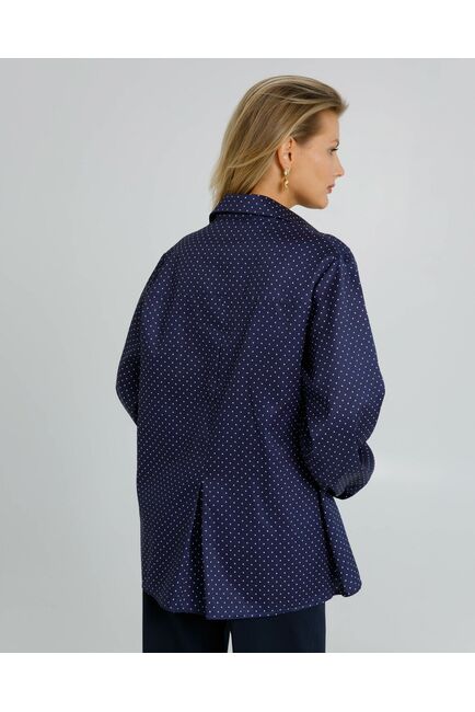 Женская рубашка на запах из хлопка сатиного плетения синяя в белый горошек  - 8604 от ByME 