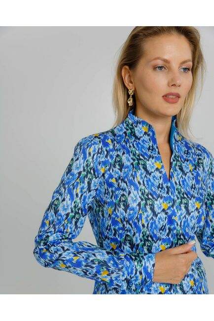 Женская рубашка под пуговицы воротник стойка разноцветная с отделкой- 8609 от byME 