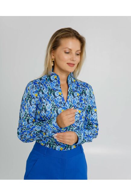 Женская рубашка под пуговицы воротник стойка разноцветная с отделкой- 8609 от byME 