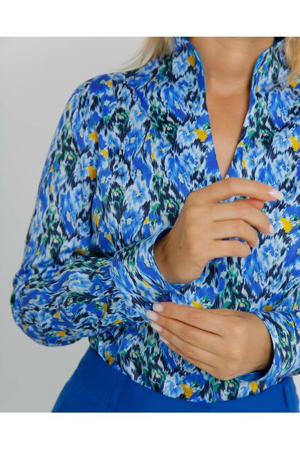 Женская рубашка под пуговицы воротник стойка разноцветная с отделкой- 8609 от byME 