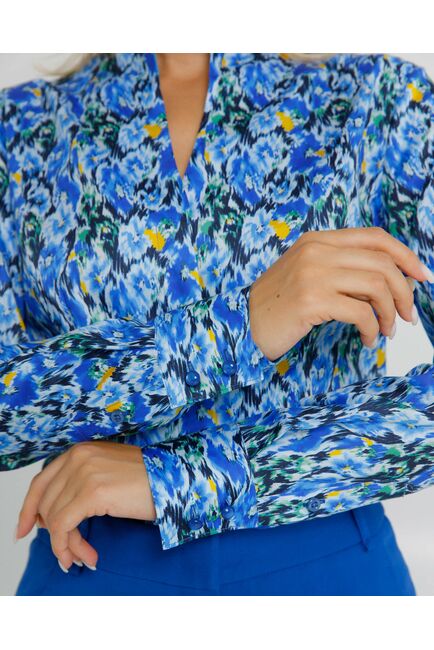 Женская рубашка под пуговицы воротник стойка разноцветная с отделкой- 8609 от byME 