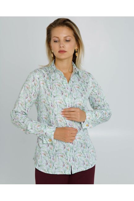 Женская рубашка с растительным принтом с манжетой под запонки  - 8618 от byME 