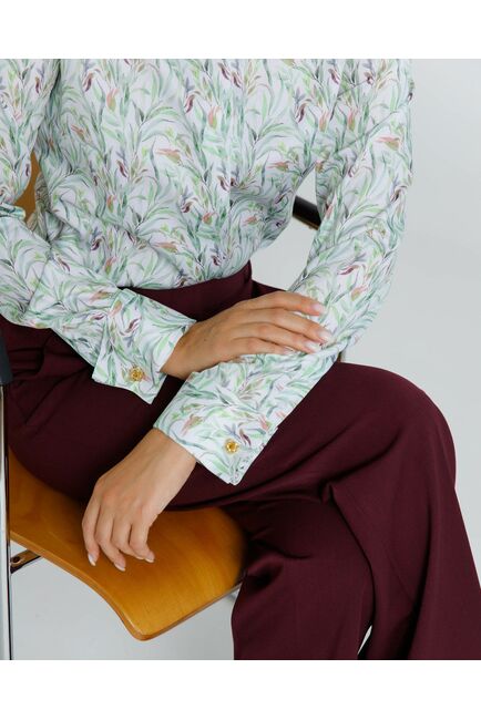 Женская рубашка с растительным принтом с манжетой под запонки  - 8618 от byME 