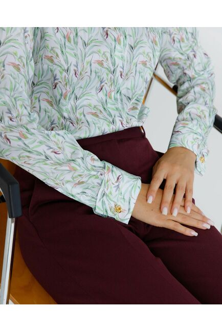 Женская рубашка с растительным принтом с манжетой под запонки  - 8618 от byME 