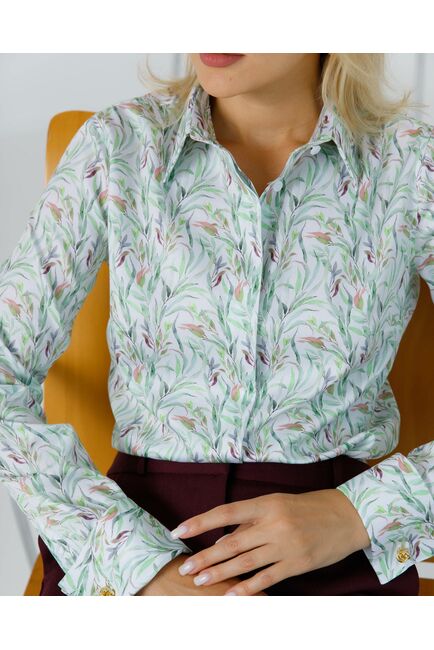Женская рубашка с растительным принтом с манжетой под запонки  - 8618 от byME 